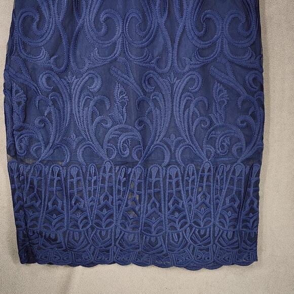 Bardot Lace Sheath‎ Dress sz 10 L Women Gemma Navy Blue Halter Cocktail Wedding - Picture 9 of 12